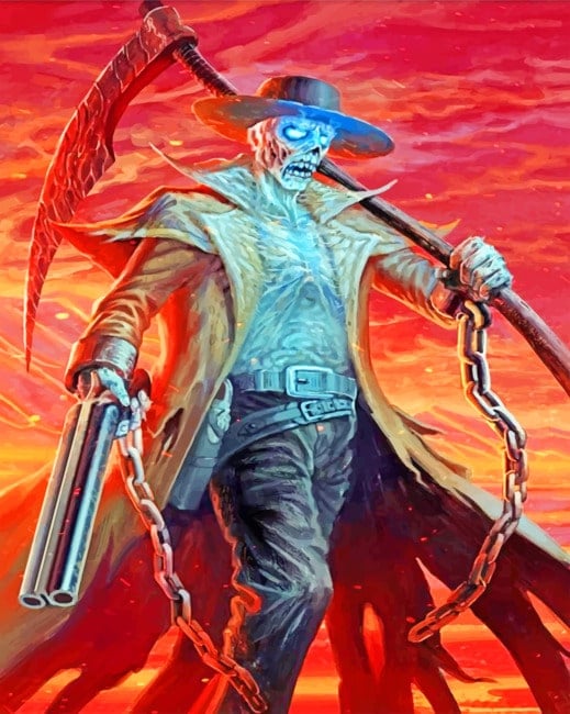 Undead Gunslinger Skull paint by numbers
