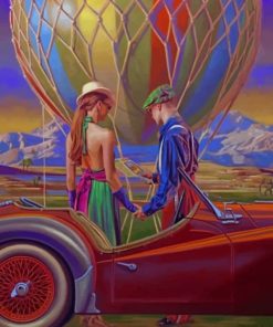 Vintage Couple And Colorful Hot Air Balloon paint by numbers