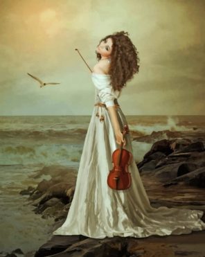 Violinist On The Beach Paint By Numbers