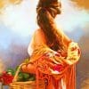 Woman Holding Fruits Basket Paint By Numbers