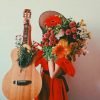 Woman Holding Flowers And Guitar Paint by numbers