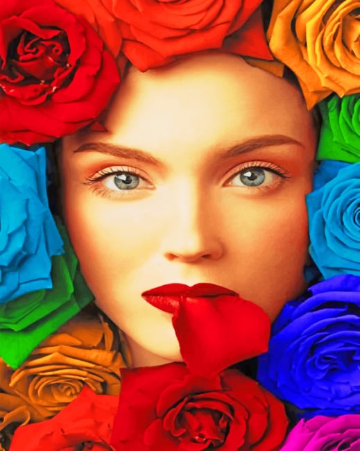Woman With Rainbow Flowers Paint By Numbers