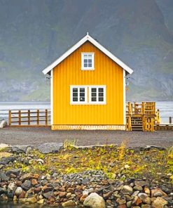 Yellow House In Winter Season Paint by numbers