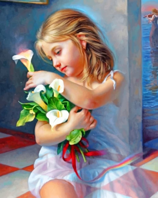 Girl And Flowers Illustration Paint By Numbers - PBN Canvas
