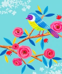Illustration Bird And Roses Paint By Numbers