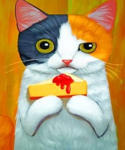 Cat Holding A Cake Paint By Numbers