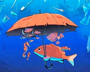 Fish Holding An Umbrella Paint by numbers