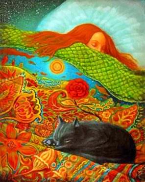 Girl Sleeping With her Cat paint by numbers