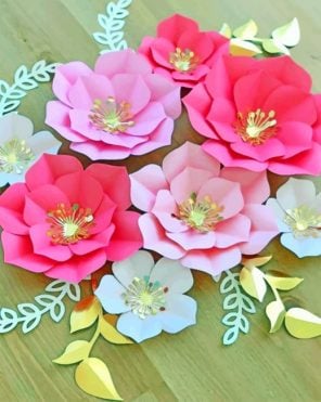 Pink Paper Flowers paint by numbers