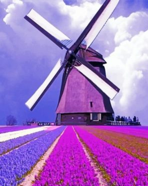Purple Field And Windmill paint by numbers