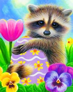 Raccoon And Flowers paint by numbers