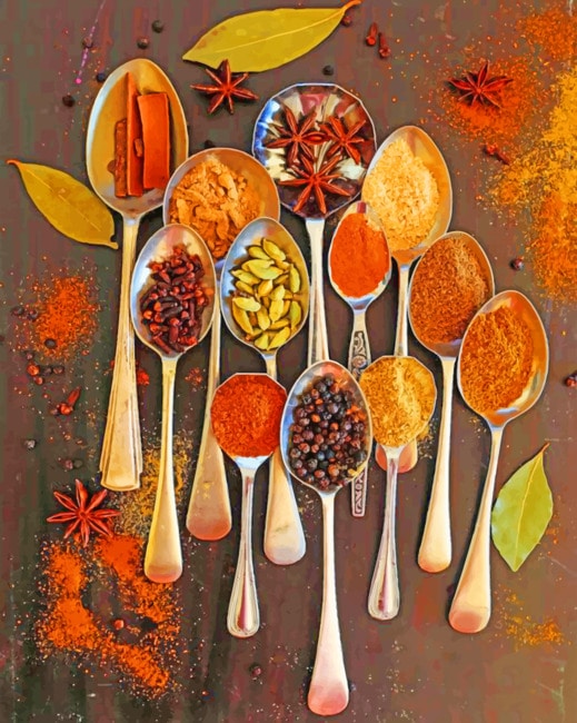 Paint by Number Rainbow Spices Kitchen Decoration, Paint Kit for Adult  Spoons With Spices Paint by Numbers With Frame, Framed Canvas Food 