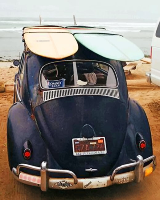 Vintage Black Car And Surfboard paint by numbers