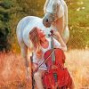 Violinist Girl With A White Horse paint by numbers