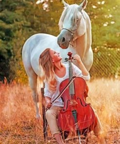 Violinist Girl With A White Horse paint by numbers