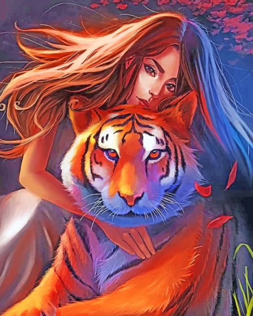 Woman And Tiger paint by numbers