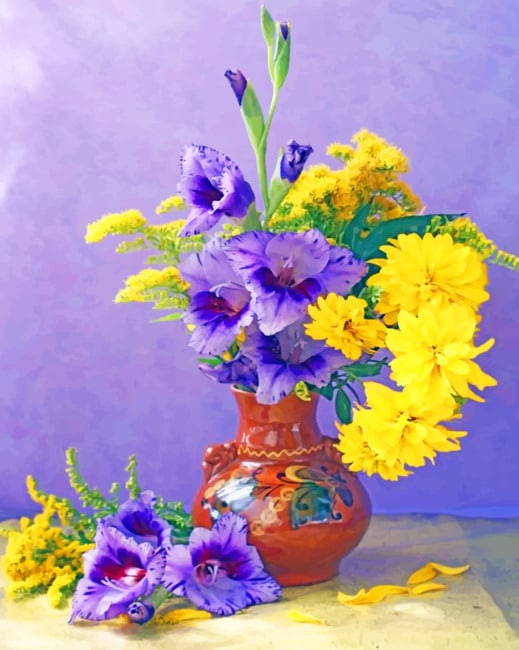 Yellow And Purple Flowers Aesthetic Paint By Number Numeral Paint