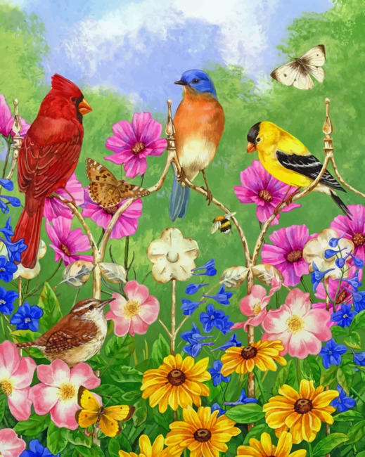Flowers And Birds Mexican Folk Art Paint By Numbers - Numeral