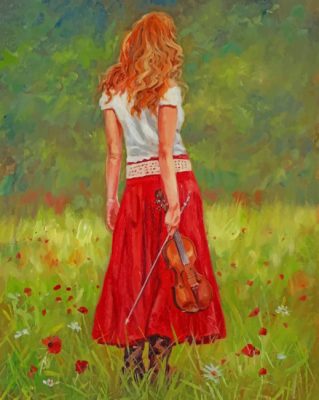 Girl Holding Violin paint by number