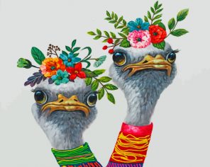 Ostriches With Flowers paint by number