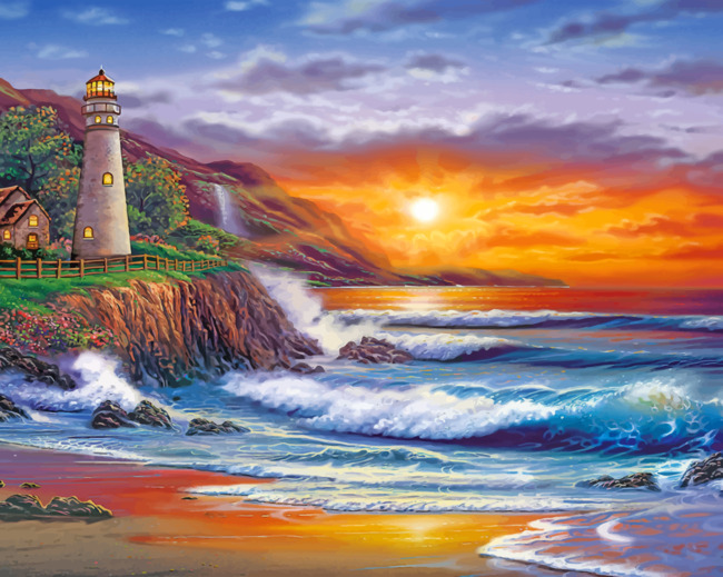 DIY Premium Paint By Numbers Kit Sunset Beach with Canvas and Brushes  Included