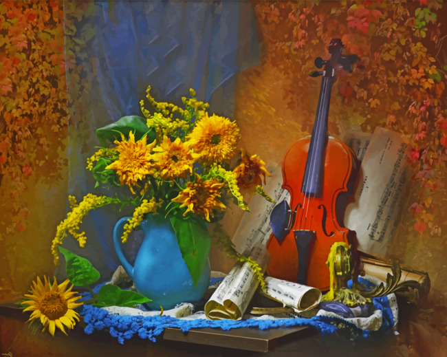 Still Life Violin And Vase Paint By Numbers