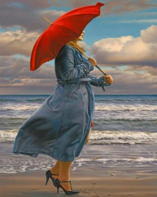 Woman Under Umbrella paint by number