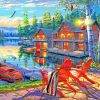 Wooden Cabin lakeside paint by numbers