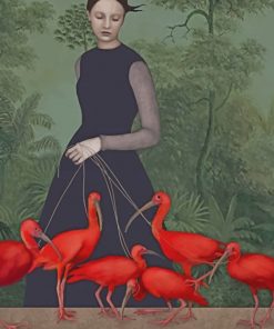 Woman And Scarlet Ibis Birds Paint by numbers
