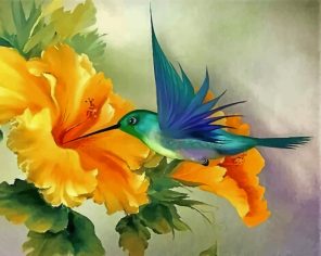 hummingbird and yellow flower paint by number