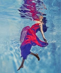 Lady With Red Dress Underwater Paint by numbers