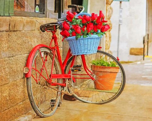 red bike and flower paint by number