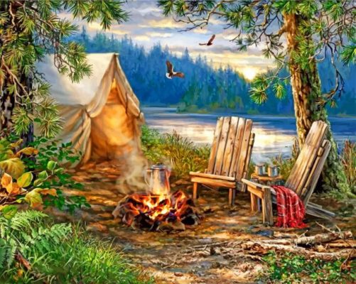 Camping By Lake paint by numbers