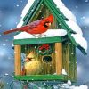 Cardinals In Snow House paint by numbers