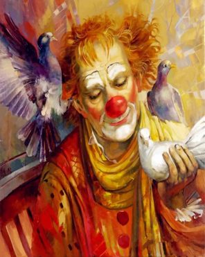 Clown With Pigeons paint by numbers