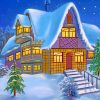 Cottage House In Snow paint by numbers