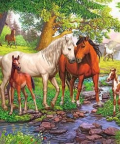 Horses In Forest paint by number
