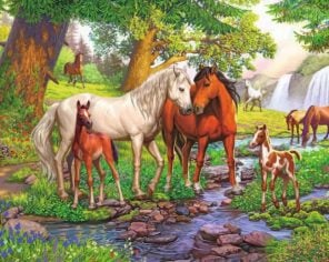 Horses In Forest paint by number