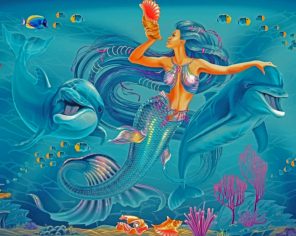 Mermaid With Dolphins paint by number