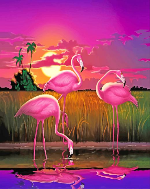 Pink Flamingos Birds Paint By Numbers - Numeral Paint Kit