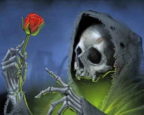 Skull Holding Rose paint by numbers