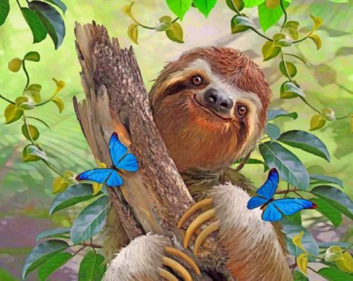 Sloth and Butterflies paint by numbers