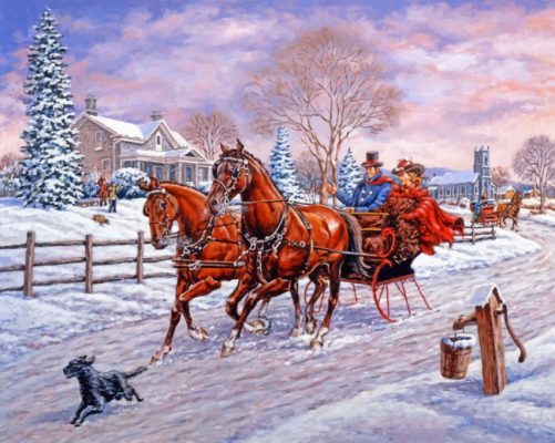 horses sleigh paint by numbers