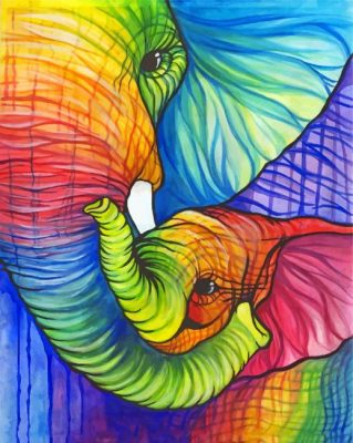 Colorful Elephant And Calf Paint by numbers