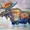 Colorful Moose In Pond Paint by numbers