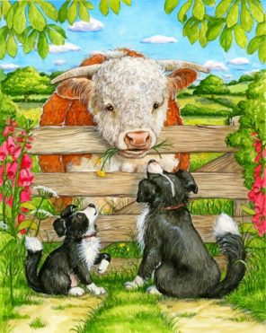 Cow And Dogs Paint by numbers
