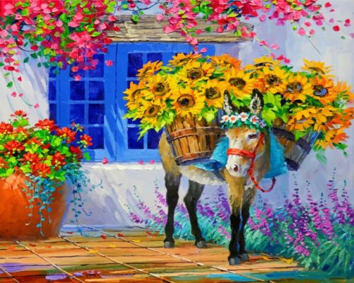 Donkey And Sunflowers Paint by numbers