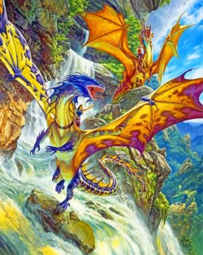Dragons By Waterfall Paint by numbers