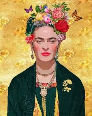Frida With Flowers And Butterflies Paint By Numbers - Numeral Paint Kit