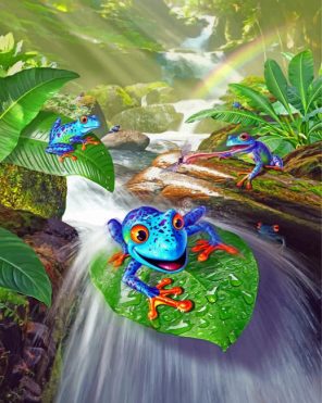 Frogs In Waterfall Paint by numbers